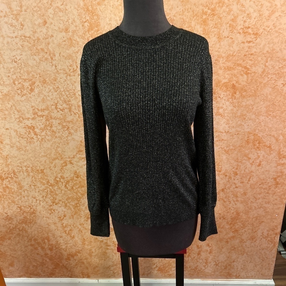 LOFT Shimmering Black Crew Neck Sweater